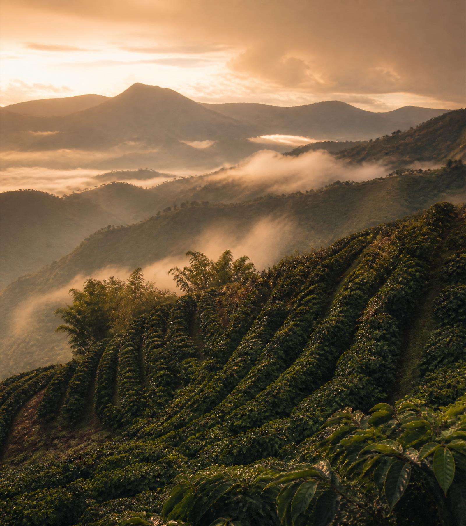 Paisaje cafetero del Quindío entre montañas